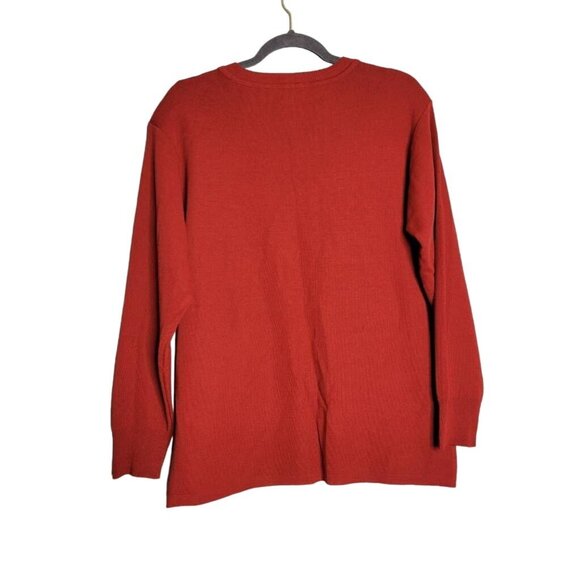 Vintage Women's XXL Orange Red Wool Blend Floral Embroidered Sweater Granny Cor - Picture 2 of 7